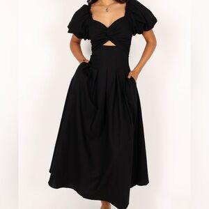 Petal + Pup Maria Puff Sleeve Black Midi Dress